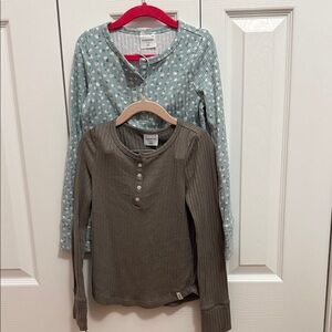 Kids Long Sleeve Henley Shirts - Blue and Brown
